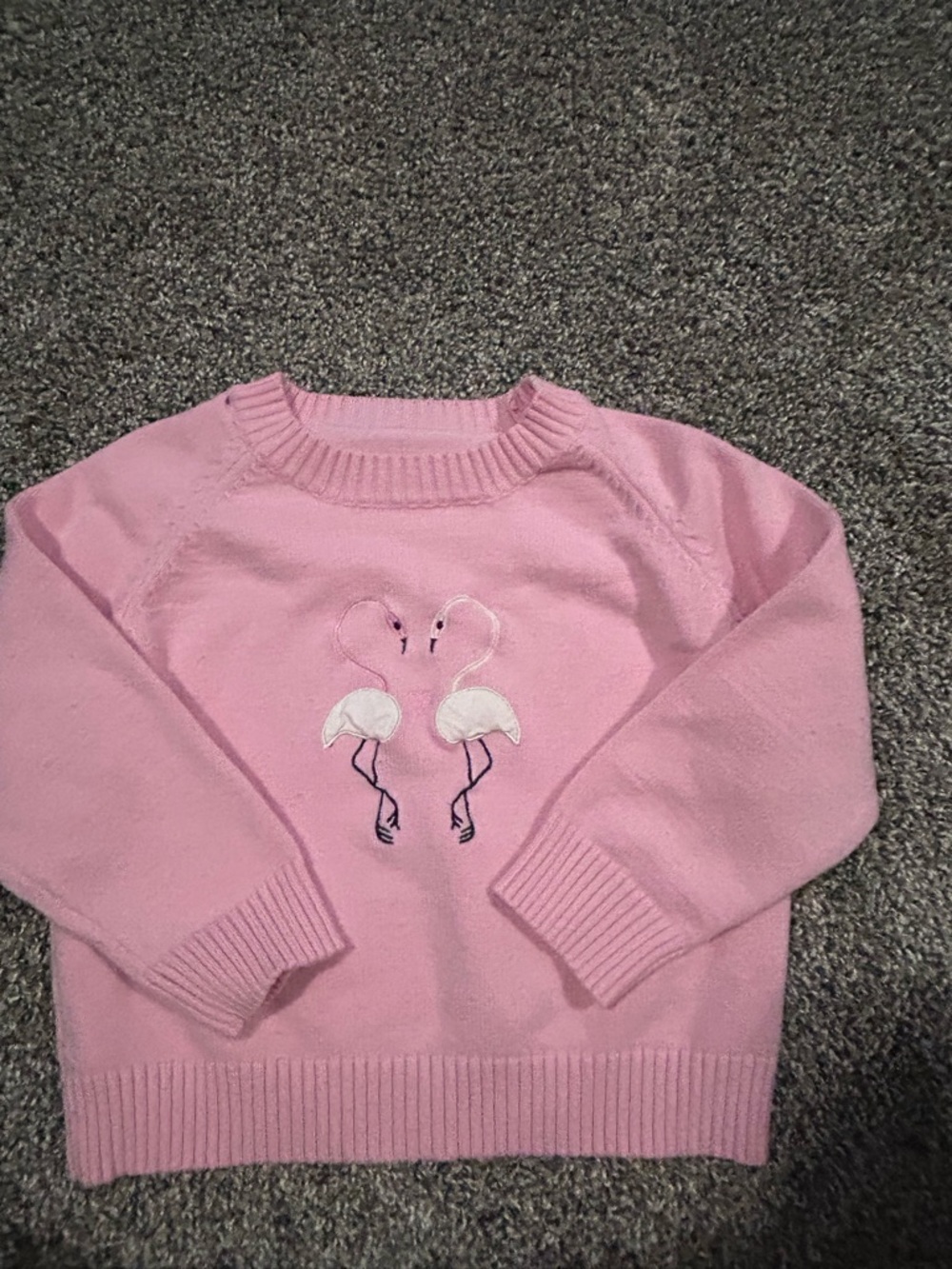 Pink Girls Sweater with Flamingo Embroidery